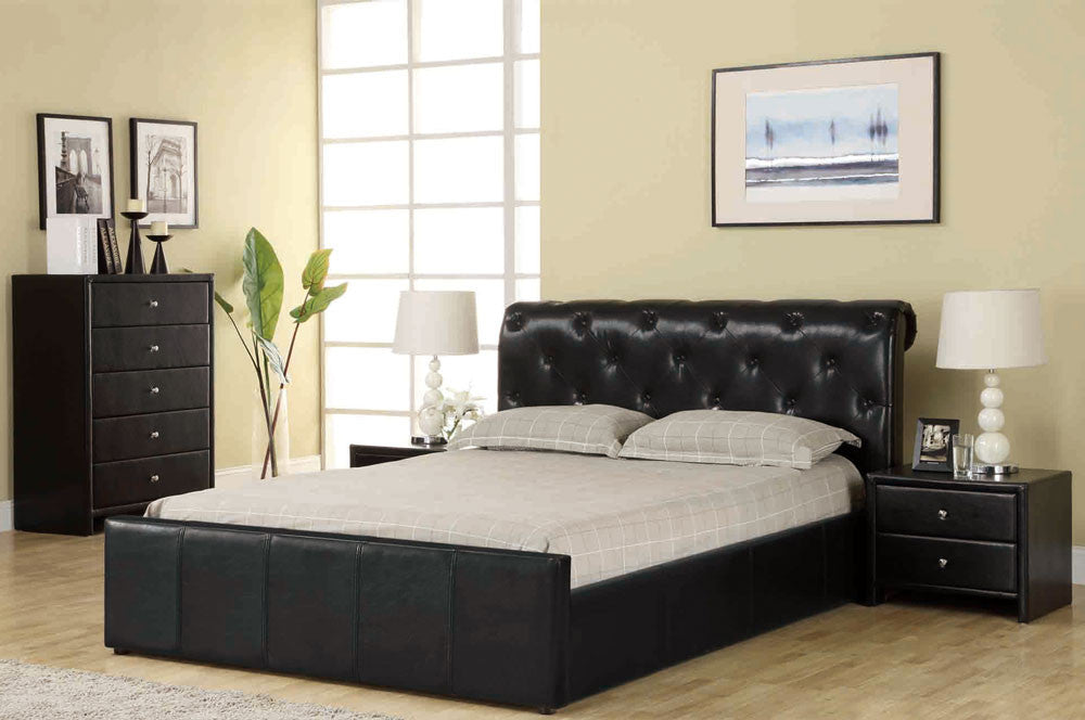 KING CHESTER BED (BE-517) - LEATHERETTE - SHINY BLACK