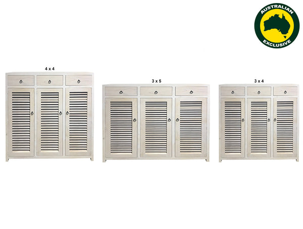 BANDY (AUSSIE MADE) 3 DOOR / 3 DRAWER SHOE CABINET COLLECTION - ASSORTED STAINED COLOURS