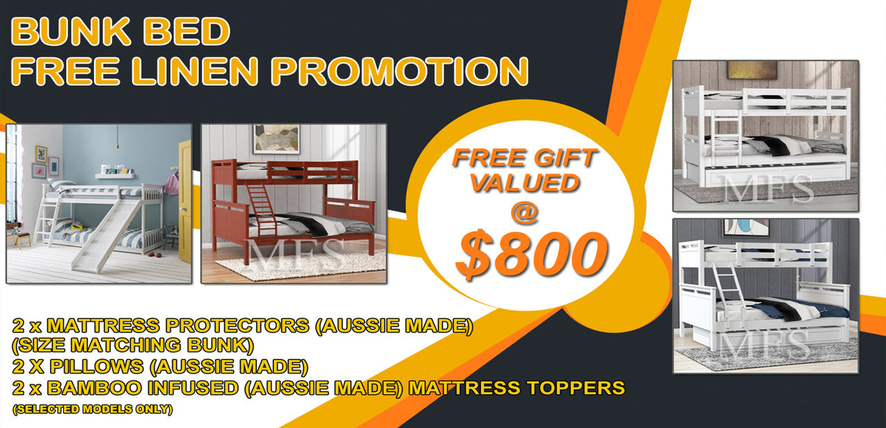 TRIO (MKII) (AUSSIE MADE) SINGLE OVER DOUBLE METAL BUNK BED - ASSORTED COLOURS - INCLUDING PROMO PACKAGE (VALUED @ $800)