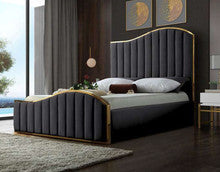 QUEEN BENICIA LEATHERETTE / LINEN / VELVET FANCY BED WITH METAL BEDHEAD FRAME - ASSORTED COLOURS