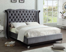 QUEEN HAWTHORNE LEATHERETTE / LINEN / VELVET WINGED BED - ASSORTED COLOURS