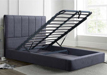 QUEEN SACRAMENTO LEATHERETTE / LINEN / VELVET GAS LIFT BED - ASSORTED COLOURS