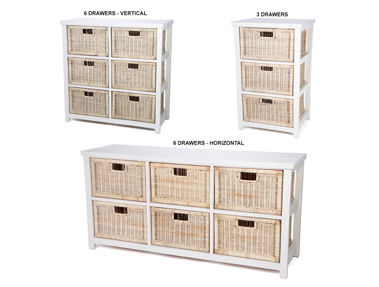 BESSY CANE STORAGE DRAWERS WITH DRAWERS COLLECTION - NATURAL / WHITE - STARTING FROM $399