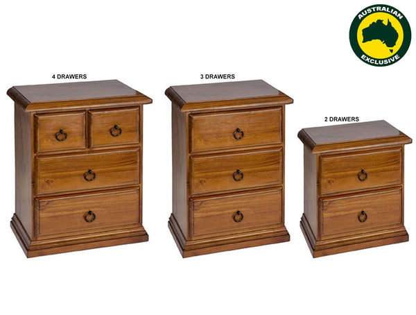 BRIDGESTONE (AUSSIE MADE) BEDSIDE TABLE COLLECTION - ASSORTED STAINED COLOURS