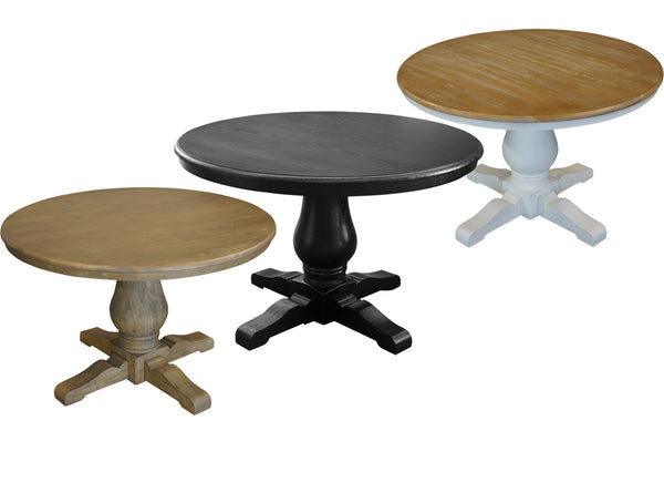 BRISTOL ROUND HARDWOOD DINING TABLE - 1200(D) - BLACK, RUSTIC ELM OR WHITE / OAK