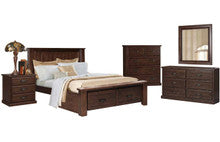 BUSHLAND QUEEN 5 PIECE (DRESSER) BEDROOM SUITE - ( BED WITH 2 END DRAWERS) - ANTIQUE NIGHT