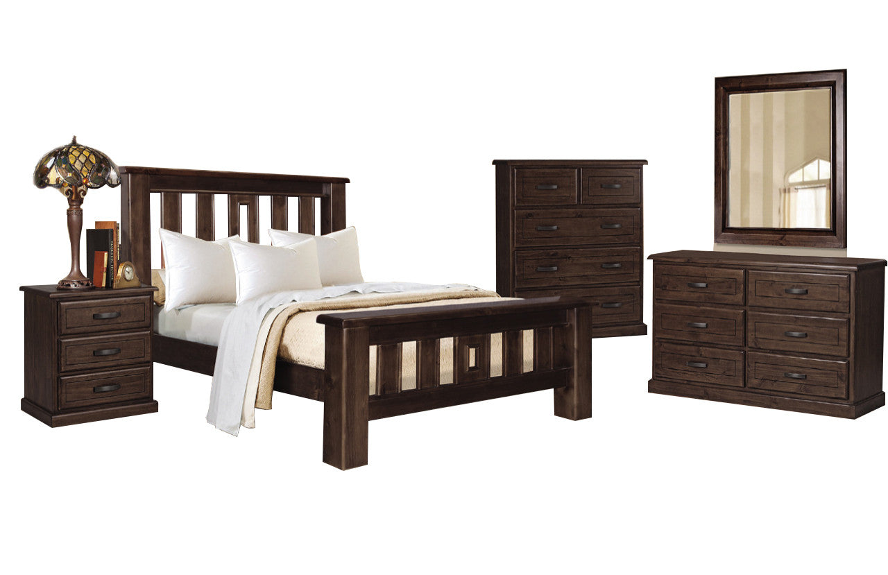 BUSHLAND QUEEN 5 PIECE (DRESSER) BEDROOM SUITE - ANTIQUE NIGHT