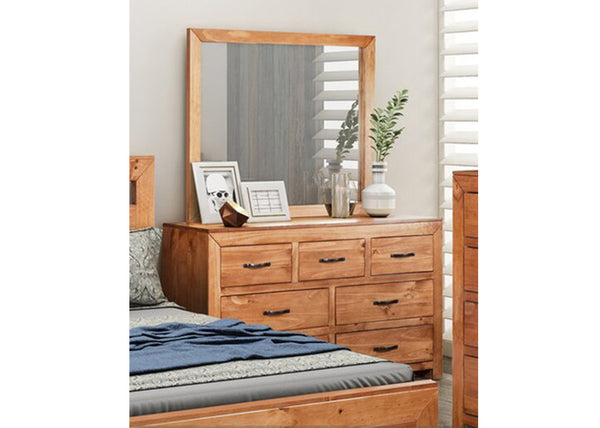 BUSTIN (AUSSIE MADE) 7 DRAWERS DRESSING TABLE WITH MIRROR - ASSORTED STAINED COLOURS