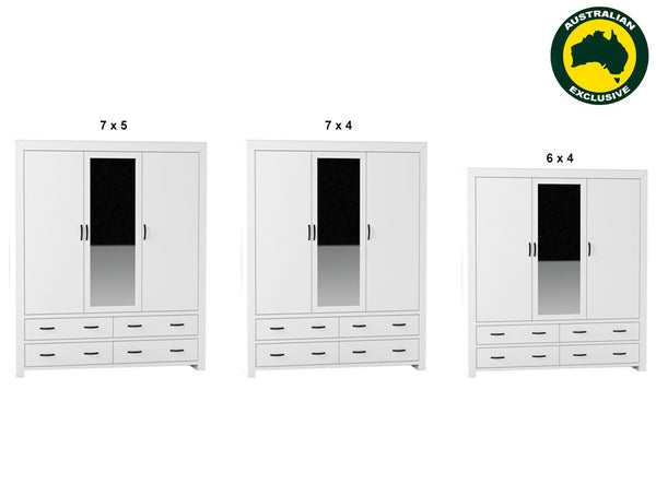BUSTIN (AUSSIE MADE) 3 DOOR / 4 DRAWER T&G BACKING WARDROBE COLLECTION - ASSORTED PAINTED COLOURS