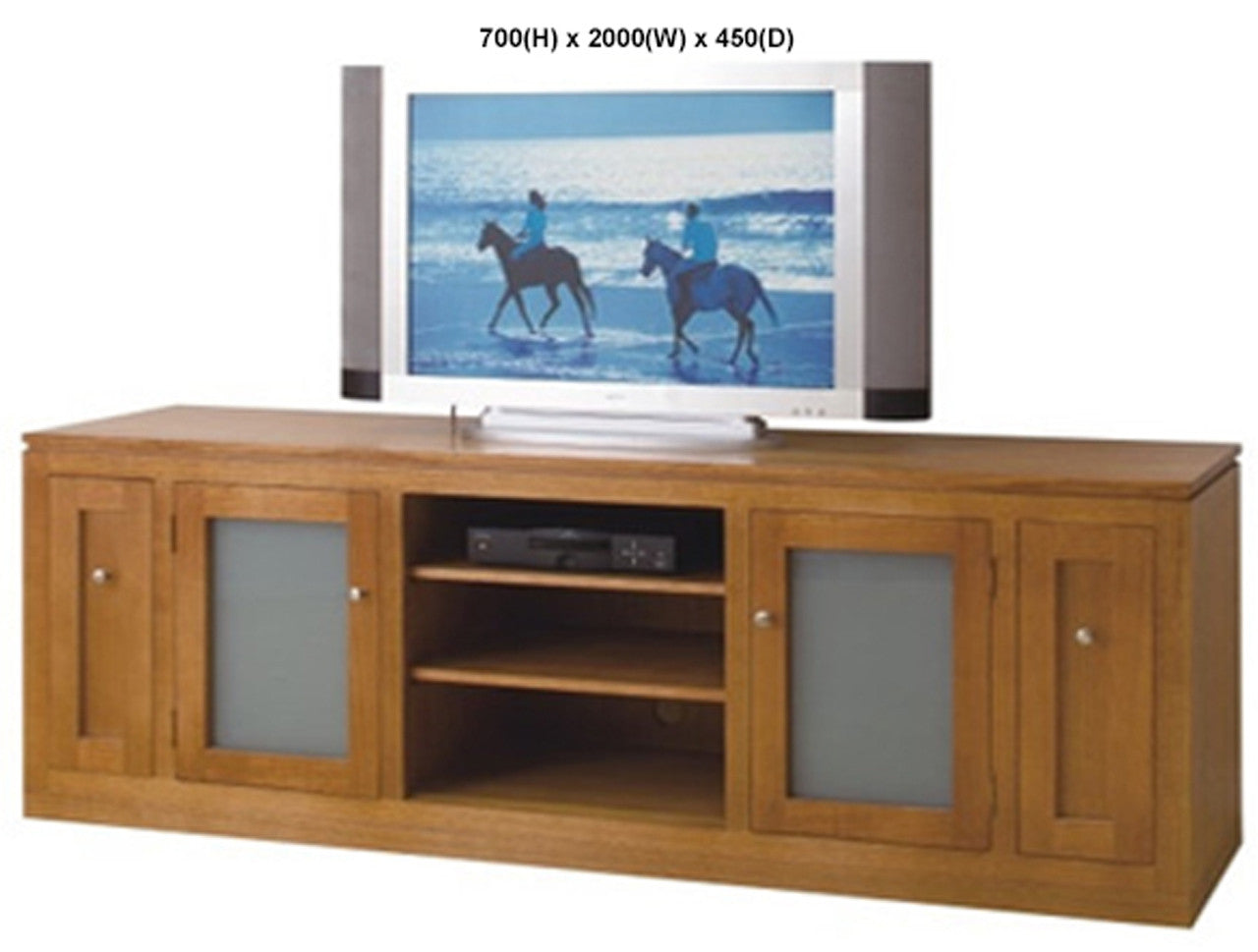 CAMEO (AUSSIE MADE) 2 DOOR STRAIGHT BASE LOWLINE TV UNIT WITH 2 DVD PULLOUTS GLASS COLLECTION - TASSIE OAK COMBINATION - ASSORTED STAINED COLOURS - STARTING FROM $1399