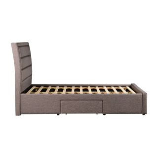 KING ANTHONY LINEN FABRIC BED FRAME WITH 4 UNDER BED STORAGE DRAWERS - LIGHT GREY