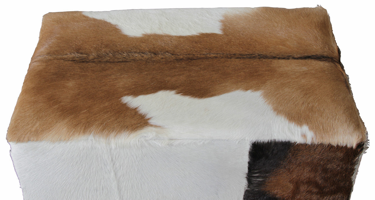 RHYNO GOAT HIDE UPHOLSTERED OTTOMAN - SMALL-450(H) X 800(W) - MAHOGANY