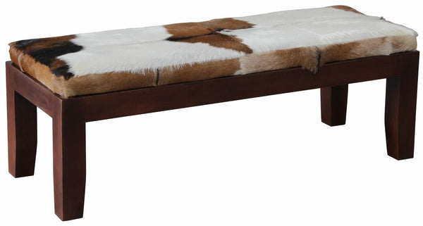 ARDMORE SOLID TIMBER DOUBLE BENCH WITH GOAT HIDE SEAT - 470(H) x 1300(W) -MAHOGANY