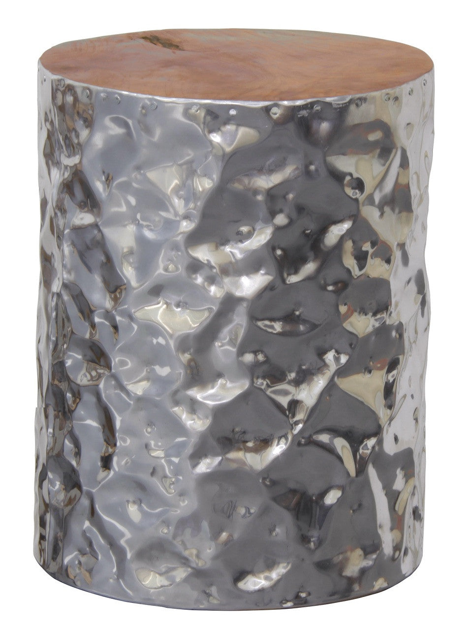 SAM CYLINDER STOOL - ALUMINIUM + SOLID TIMBER - SILVER