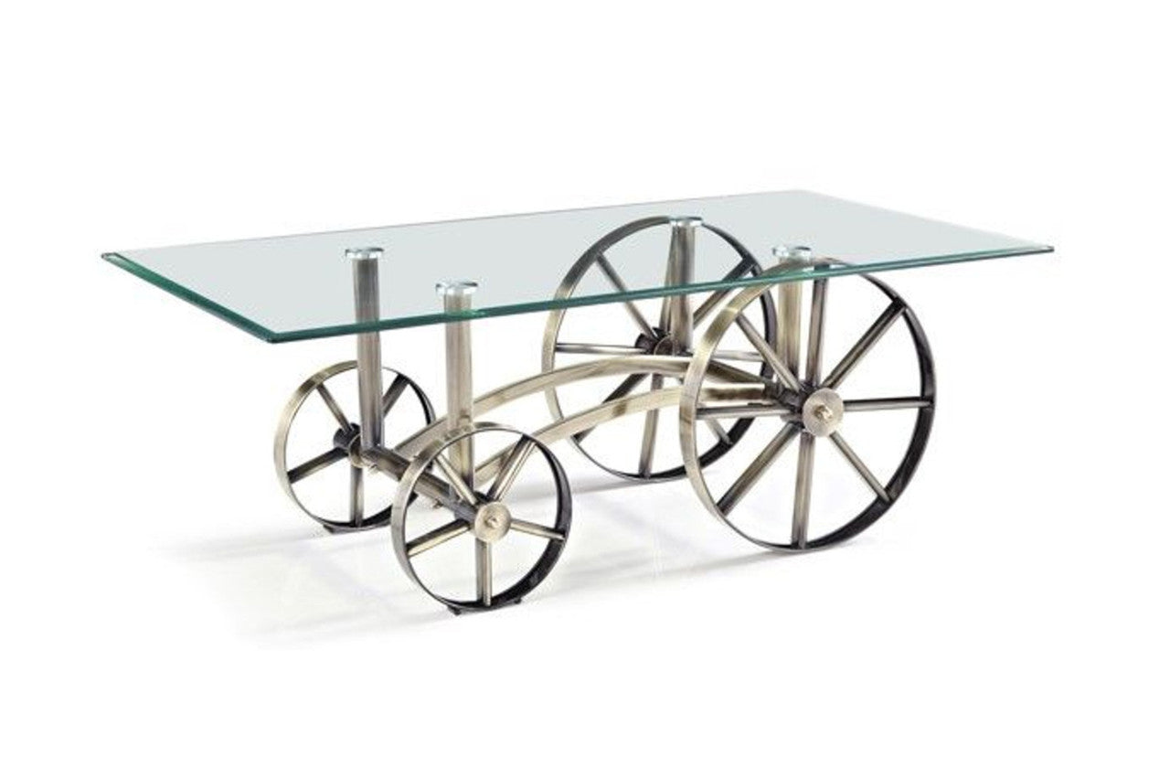 COBB & CO COFFEE TABLE - GLASS TEMPERED - 1300(W) X 700(D) - METAL BASE