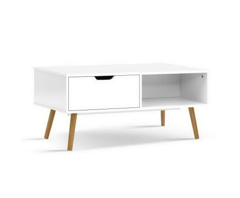 PYKE COFFEE TABLE WITH STORAGE DRAWER - WHITE