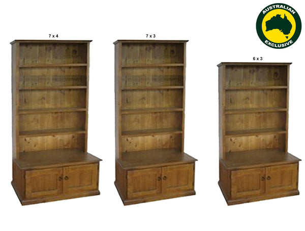 COLONIAL (AUSSIE MADE) BOOKCASE COMBO WITH BOTTOM DOORS COLLECTION - ASSORTED STAINED COLOURS