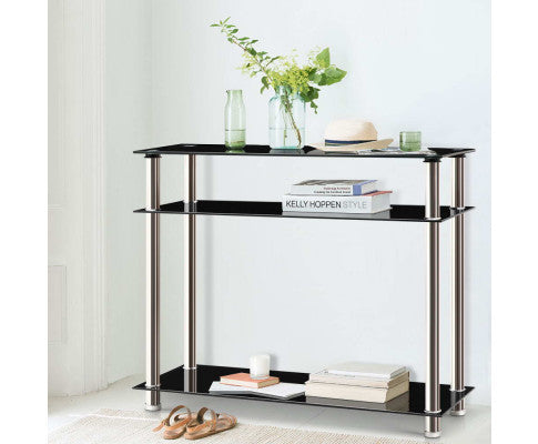 CAIRO 3-TIER GLASS CONSOLE TABLE - 750(H) x 900(W) x 300(D) - BLACK