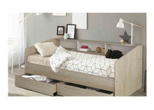 COZY DAY BED (SINGLE) WITH SHELVES & 2 DRAWERS - OAK & WHITE