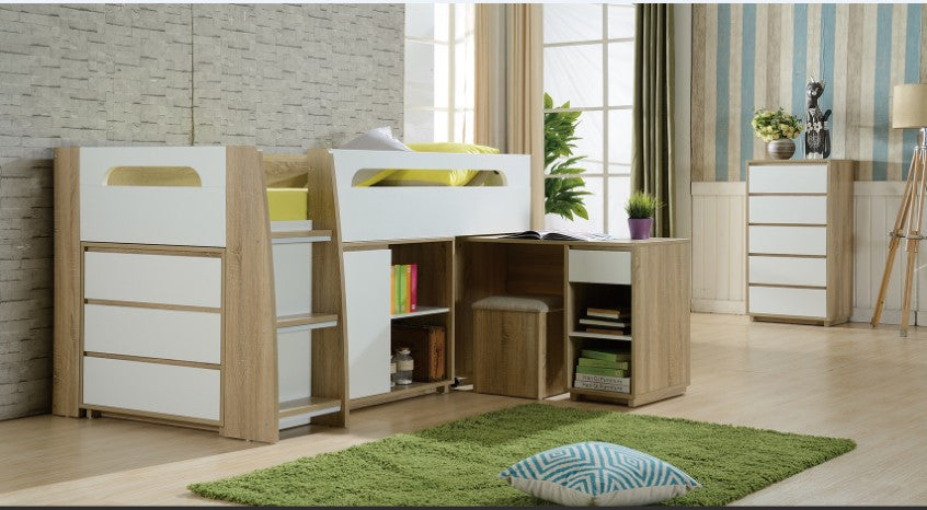 SINGLE CHARLIE (LS-095) MIDI SLEEPER BUNK BED - OAK WHITE