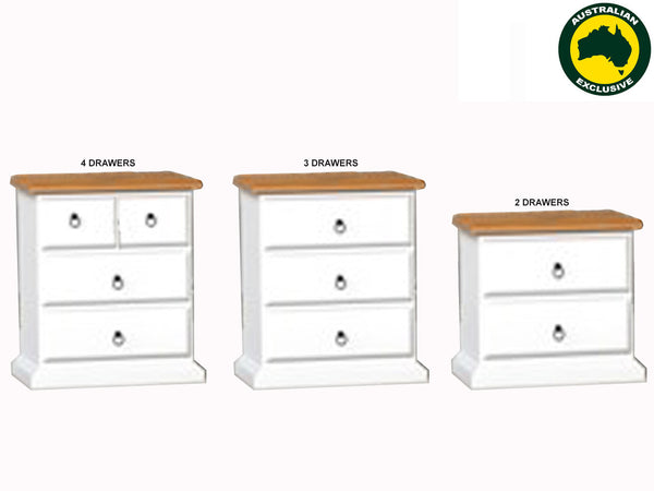 CRONULLA (AUSSIE MADE) BEDSIDE TABLE COLLECTION - ASSORTED PAINTED / STAINED COLOURS