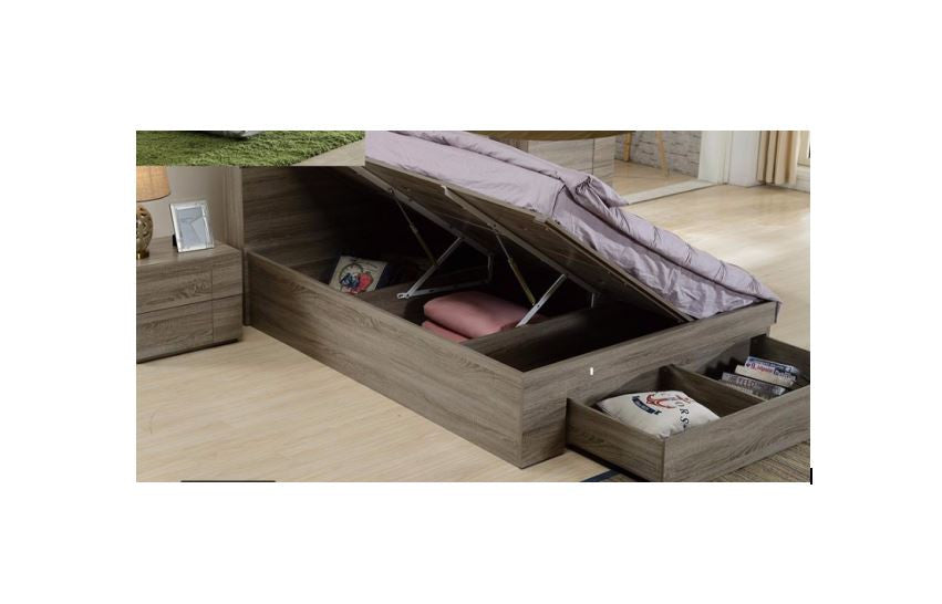 EMERTON (MODEL 4-5-12-20-1) - SINGLE OR KING SINGLE 3 PIECE BEDROOM SUITE WITH SIDE GAS LIFT & END DRAWER (MODEL:LS-081S/KS) - MOCHA OAK