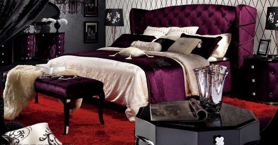 DOUBLE CLEMENTI FABRIC OR LEATHERETTE UPHOLSTERED BUTTONED BED (MODEL: B016) - ASSORTED COLOURS