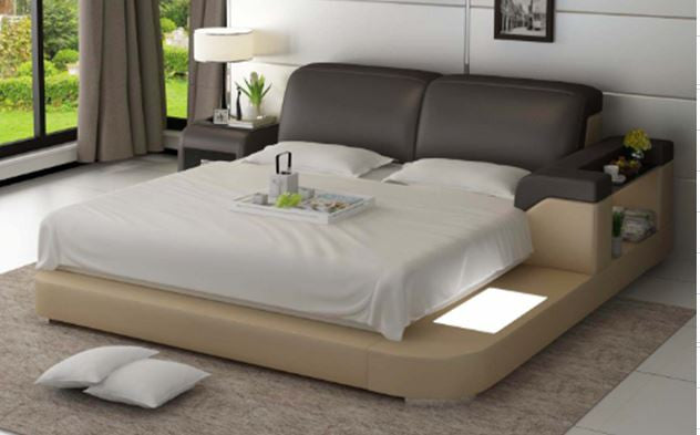 QUEEN COLOMBUS MODERN LEATHER BED ( LB8807) - ASSORTED COLOURS AVAILABLE IN DIFFERENT LEATHERS (COLOUR BOARD ATTACHED IN IMAGE SECTION)