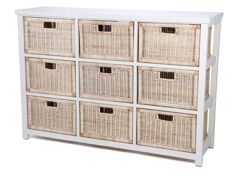 RATTAN STORAGE WITH 9 DRAWERS (RDB789N) - 1330(W) X 395(D) - IVORY / NATURAL