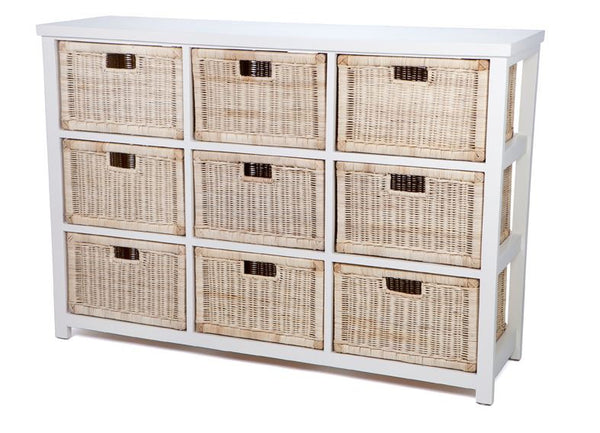 RATTAN STORAGE WITH 9 DRAWERS (RDB789N) - 1330(W) X 395(D) - IVORY / NATURAL