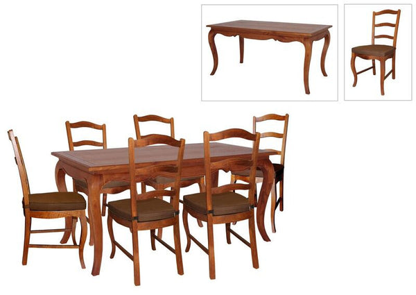 FRENCH PROVINCIAL 7 PIECE DINING SETTING WITH CUSHIONED CHAIRS - 1600(L) X 850(W) - LIGHT PECAN
