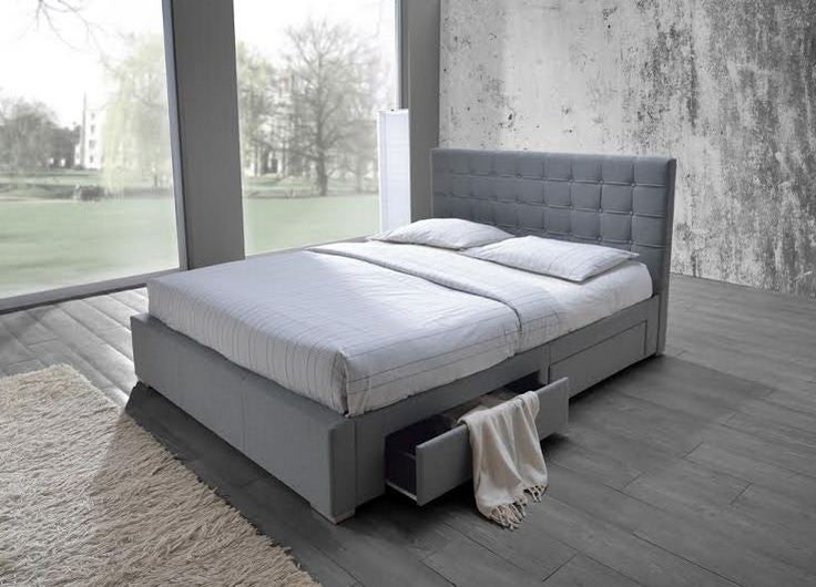 DOUBLE SARAH FABRIC BED WITH 4 UNDER BED STORAGE DRAWERS (MODEL-8497) - LIGHT GREY