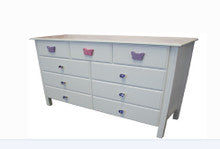 SOPHIA DRESSER / LOWBOY WITH 9 DRAWERS AND STANDARD WOODEN KNOBS (NOT AS PICTURED) - 950(H) x 1300(W)- ASSORTED COLOURS (VIC ASH AND PINE OPTIONS ALSO AVAILABLE - PRICE ON APPLICATION) - CUSTOMISATION AVAILABLE