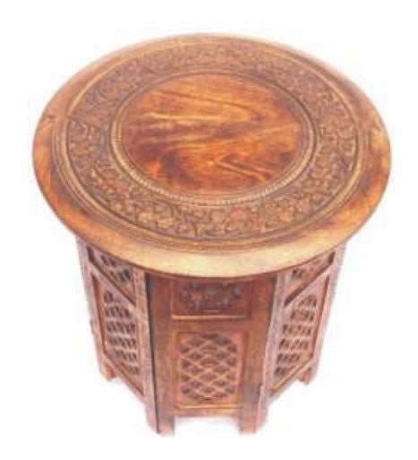 EXOTIC ROUND LAMP/SIDE TABLE - BURNT FINISH