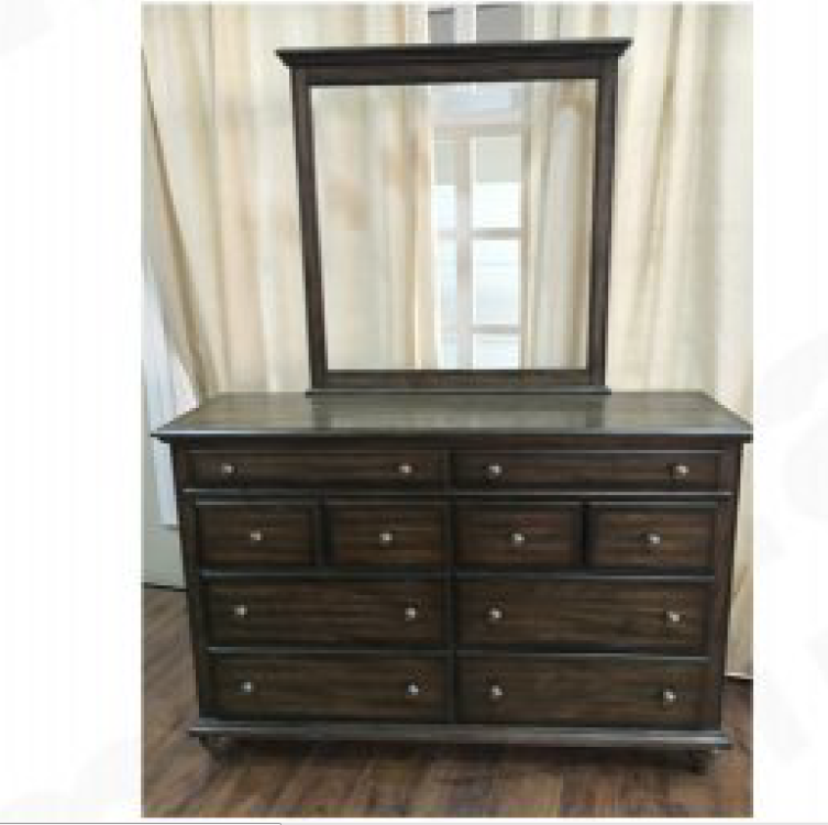 RUDEN   QUEEN   5 PIECE  DRESSER  BEDROOM SUIT  (8221) BED WITH 2 FOOTEND DRAWERS  (MODEL - 7-5-15-18-7-9-1) -BURNISHED CHERRY