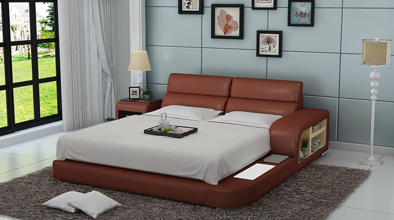 QUEEN MERIDAN MODERN LEATHER BED ( LB8805) - ASSORTED COLOURS AVAILABLE IN DIFFERENT LEATHERS (COLOUR BOARD ATTACHED IN IMAGE SECTION)
