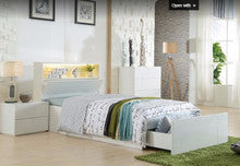 KING SINGLE EMERTON (MODEL 4-5-12-20-1) - SIDE GAS LIFT (REVERSIBLE)STORAGE BED WITH END DRAWER (MODEL:LS-081KS) - HIGH GLOSS WHITE