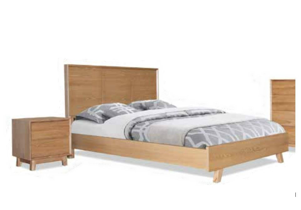 SUMMIT QUEEN 3 PIECE HARDWOOD BEDSIDE BEDROOM SUITE - LIGHT OAK