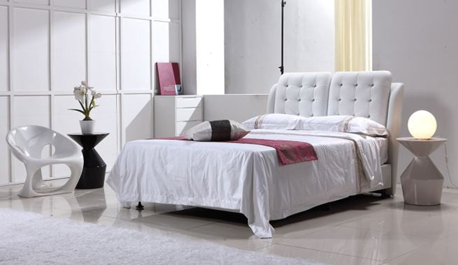 QUEEN BENFOSTER LEATHERETTE BED WITH TUFTED BEDHEAD (B44#) - ASSORTED COLORS