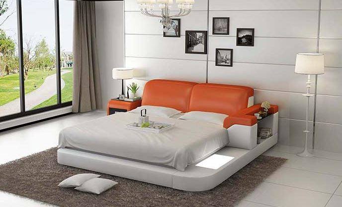 QUEEN COLOMBUS MODERN LEATHER BED ( LB8807) - ASSORTED COLOURS AVAILABLE IN DIFFERENT LEATHERS (COLOUR BOARD ATTACHED IN IMAGE SECTION)