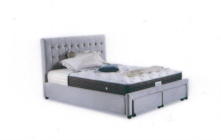KING PARIS FABRIC OR LEATHERETTE UPHOLSTERED BED WITH DRAWERS - GREY