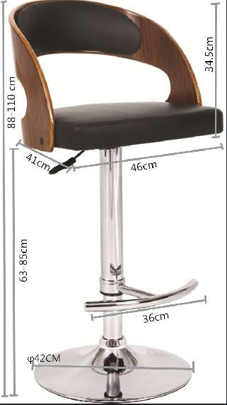 ROME GASLIFT BAR STOOL - SEAT: 900-1200(H) - (SET OF 2) - BLACK