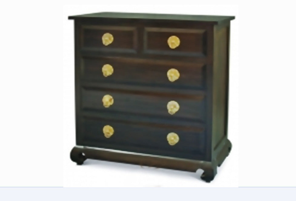 SHANGHAI 5 DRAWER TALLBOY WITH CHUNKY LEG & RING HANDLES (TB 006 OL RH ) - 1200(H) * 1100(W) - MAHOGANY OR CHOCOLATE