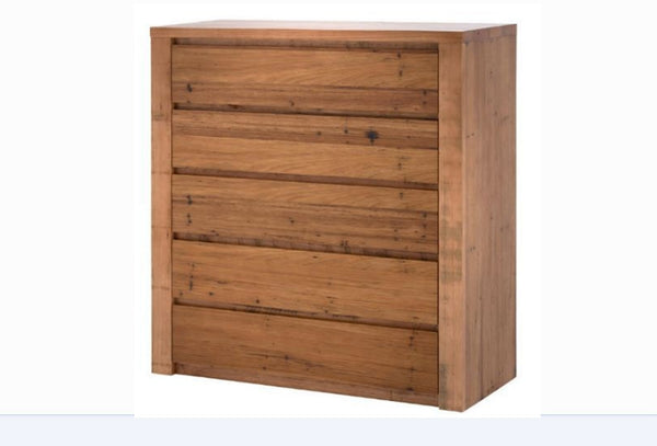 HUGO (AUSSIE MADE) 5 DRAWERS TALLBOY - TASMANIAN OAK COMBINATION - ASSORTED STAINED COLOUR