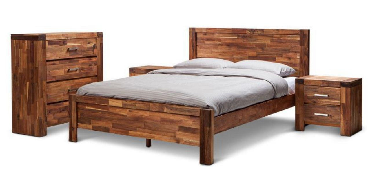 PHILLIPE DOUBLE OR QUEEN 4 PIECE (TALLBOY) BEDROOM SUITE - ACACIA - JAVA RUSTIC