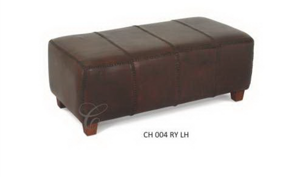 RYNO LARGE LEATHER OTTOMAN / STOOL - (CH 004 RYLH ) -420(H) X 1060(W) - MAHOGANY