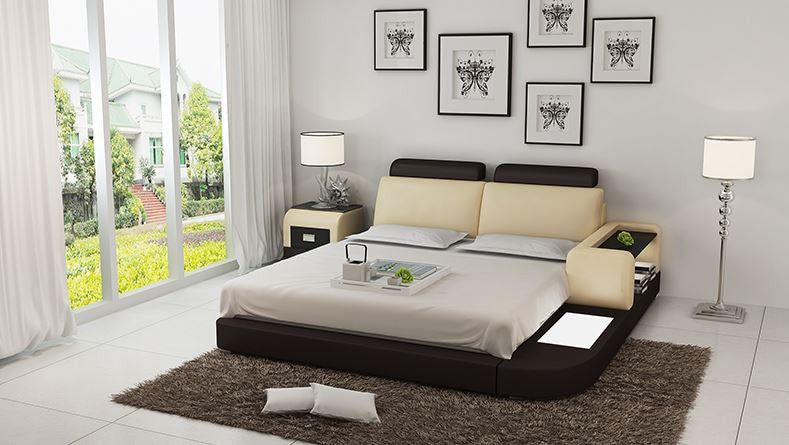 QUEEN IDAHO MODERN LEATHER BED ( LB8804) - ASSORTED COLOURS AVAILABLE IN DIFFERENT LEATHERS (COLOUR BOARD ATTACHED IN IMAGE SECTION)