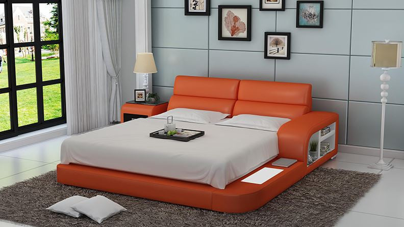 QUEEN MERIDAN MODERN LEATHER BED ( LB8805) - ASSORTED COLOURS AVAILABLE IN DIFFERENT LEATHERS (COLOUR BOARD ATTACHED IN IMAGE SECTION)
