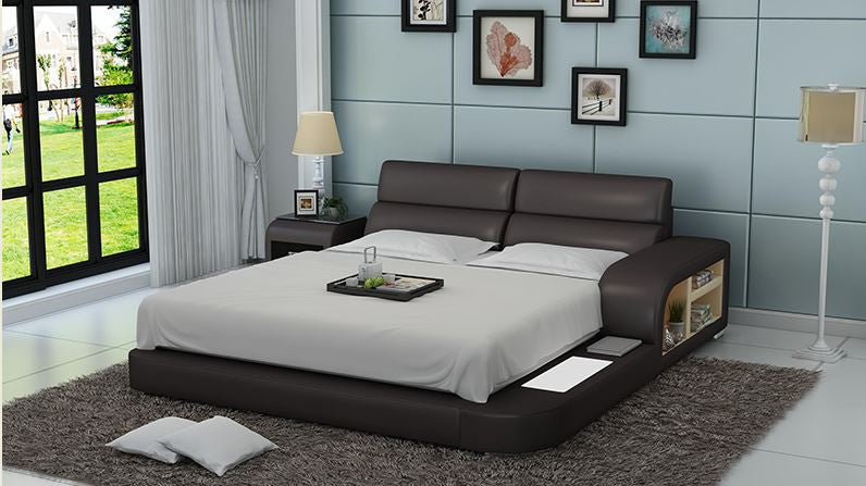 QUEEN MERIDAN MODERN LEATHER BED ( LB8805) - ASSORTED COLOURS AVAILABLE IN DIFFERENT LEATHERS (COLOUR BOARD ATTACHED IN IMAGE SECTION)