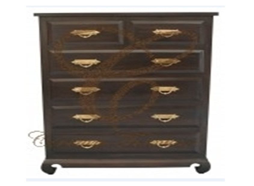SEOUL 6 DRAWER TALLBOY WITH RING/ CHUNKY HANDLE OPIUM LEG (TB 006 OL RH / (RJ) -1470(H) X 1100(W)- CHOCOLATE